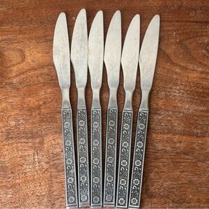 Stainless Knife Set Floral Design Flatware Butter Knives Vintage Kitchen MCM